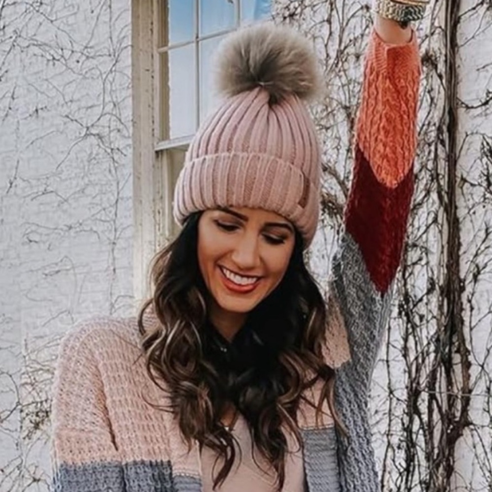 Furtalk Knit Beanie with Removable Pom Pom